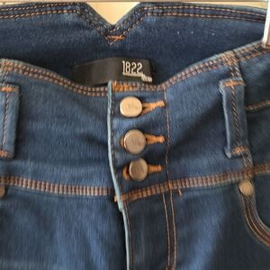 1822 Denim Dark Blue High-Rise Button-Fly Jeans with Contrast Stitching